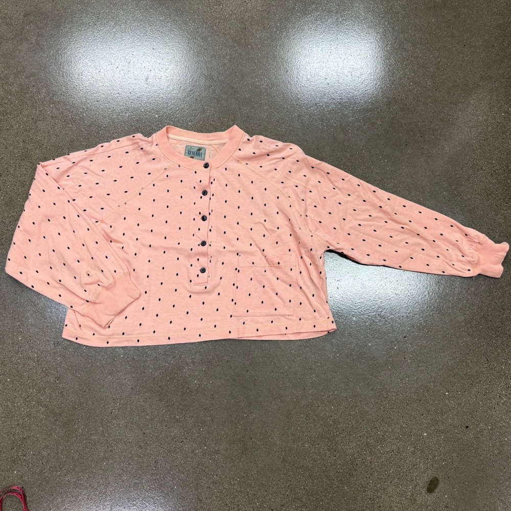 Vintage 80s Generra Collection Peach Pink Diamond Print Henley Pullover Top S